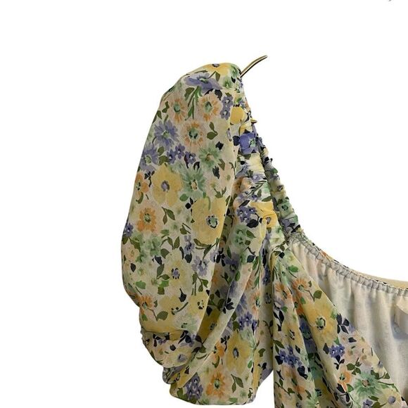ASTR the Label Irma Puff Sleeve Dress Midi Yellow Blue Floral XS NWT - Picture 5 of 9